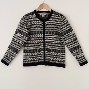 Newton Trading Co Wool Cardigan Fair Isle Knit Sweater Full Zip Womens Sz MP